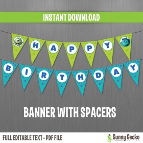 Monsters Inc. Happy Birthday Banner with Spacers